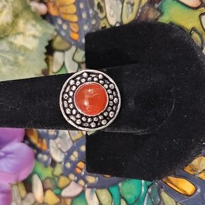 Carnelian Agate Silver Ring - Size 9 3/4